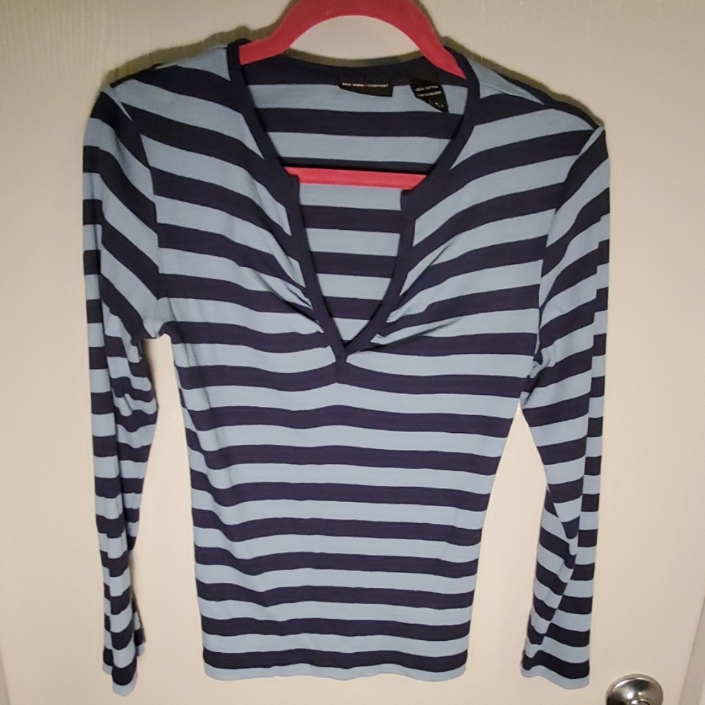 Y2k New York & Comapny Blue stripes long sleeve ladies blouse sz Large